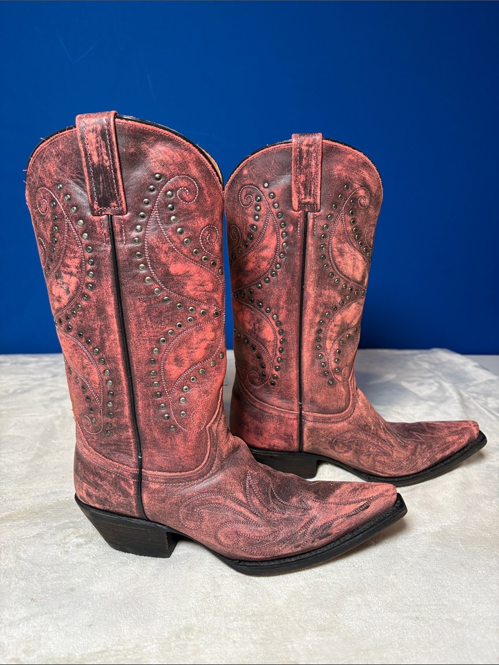 Eight Second Angel Studded Angel Wing Cowboy Boots Distressed Red/Pink 6 1/2 😍